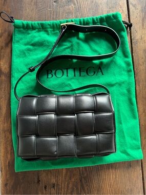 Bottega Intrecciato Black Leather Padded Cassette Shoulder Bag